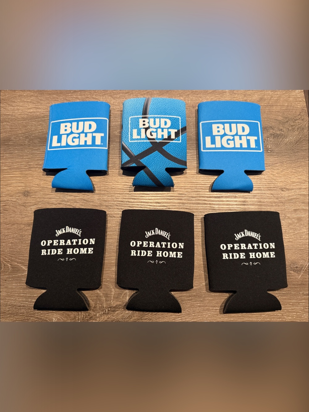 Bud Light & Jack Daniel's Can Coolers - Blue and Black Beverage Koozies (6-Pack)